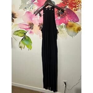 SO Good For Life Black Maxi Halter with back keyhole tie back pockets 2X Plus Sz